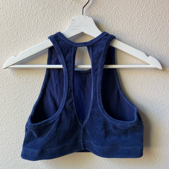 Aerie Blue velour Ribbed Yoga Sports Bra (Size: M) - Picture 3 of 4